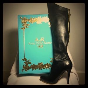 Anna Della Russo x H&M zipper black leather boots